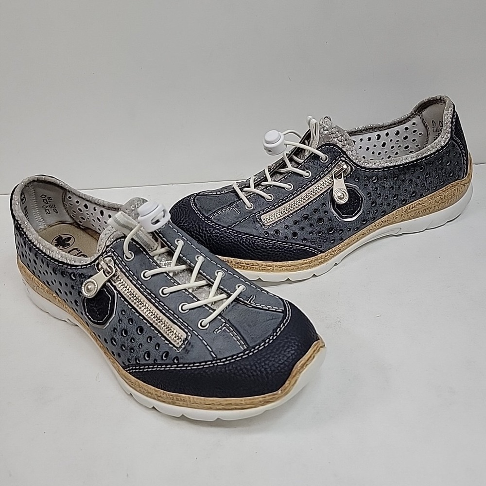 Rieker Antistress Womens Sz 10.5-11 Slip On Shoes Blue Leather Comfort Casual